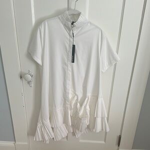 Beulah White High Low Dress with Mandarin Collar